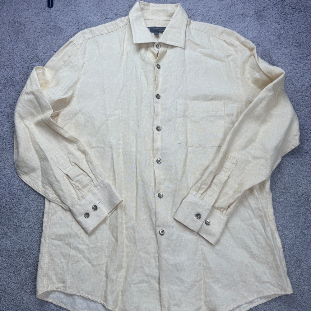 Robert Barakett Men's Large Long Sleeve Button Up Linen Cotton Blend Shirt